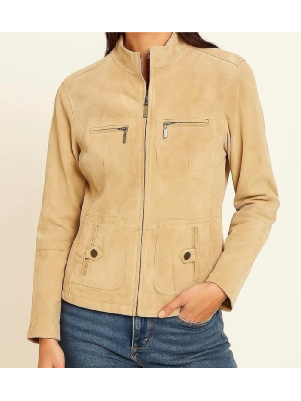Women's Ruff Hewn Suede Leather Jacket Beige Size M